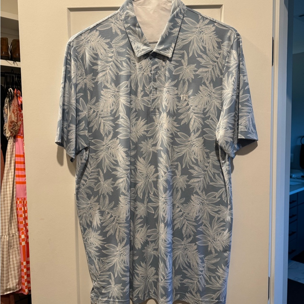 Travis Mathew Light Blue and White Leaf Polo